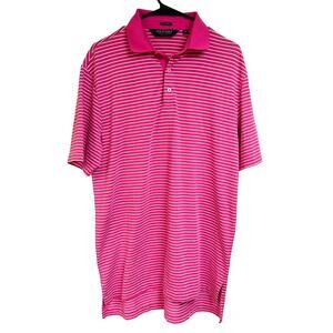 Polo Golf Ralph Lauren Short Sleeve Shirt Mens M Pink White Striped stretch pima
